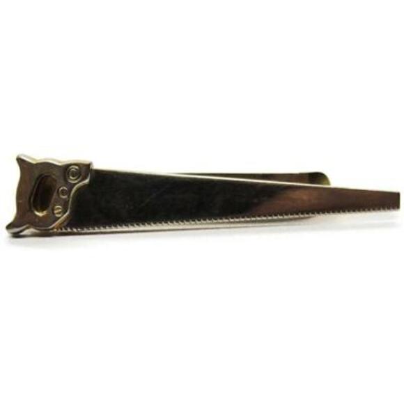 2 3/4" Hand Saw Silver Tone & Gold Tone Vintage Neck Tie Bar / Clip - Picture 5 of 13
